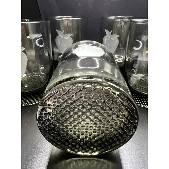 Smoke Gray Lowball Old Fashioned Etched Fruit Juice Barware Whiskey Set Of 5 - Picture 6 of 14